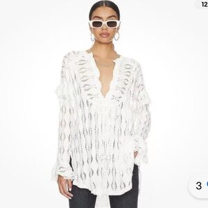 Free People Ivory Candy Shop Lace Bohemian Tunic Top Size Small
